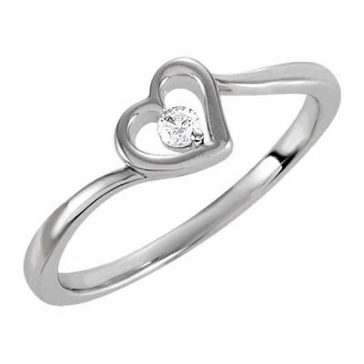 Sterling Silver Cubic Zirconia Heart Ring -  - STLRG-69848