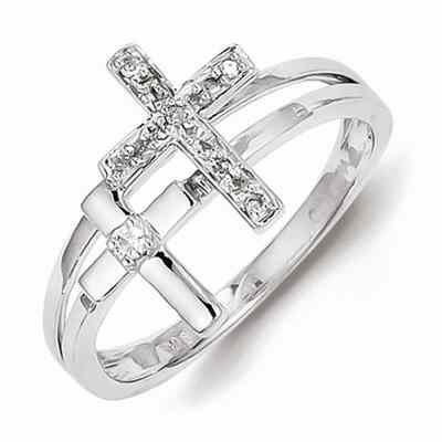 Sterling Silver Diamond Crosses Ring -  - QGRG-QR4677