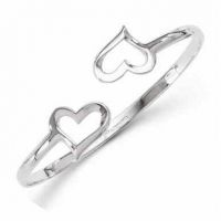 Sterling Silver Double Heart Slip-on Bangle Bracelet