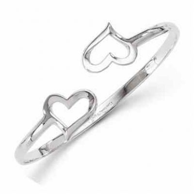 Sterling Silver Double Heart Slip-on Bangle Bracelet -  - QGBR-QLF244