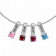 Sterling Silver Engraved Mother's Necklace with 4 Birthstone Charms