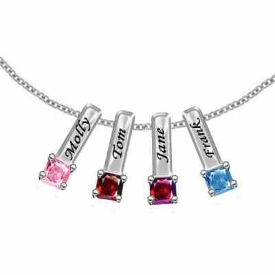 Sterling Silver Engraved Mother s Necklace with 4 Birthstone Charms -  - JAPD-MP71122-4-SS