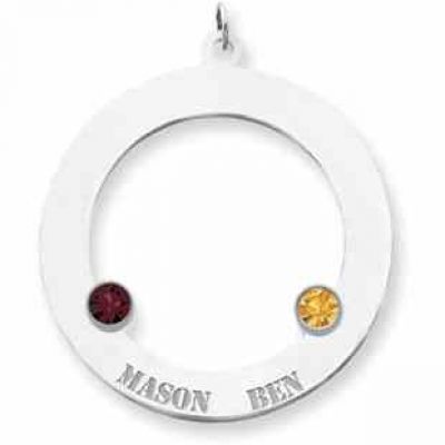 Sterling Silver Family Circle Pendant with 2 Stones -  - QMP112SS