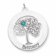 Sterling Silver Family Tree Circle Pendant with 1 Stone