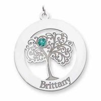 Sterling Silver Family Tree Circle Pendant with 1 Stone