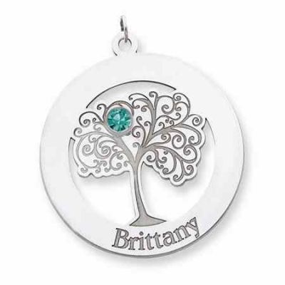 Sterling Silver Family Tree Circle Pendant with 1 Stone -  - QMP101SS