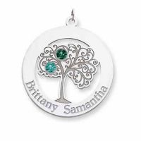 Sterling Silver Family Tree Circle Pendant with 2 Stones