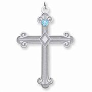 Sterling Silver Fleur De Lis Cross with 1 Stone