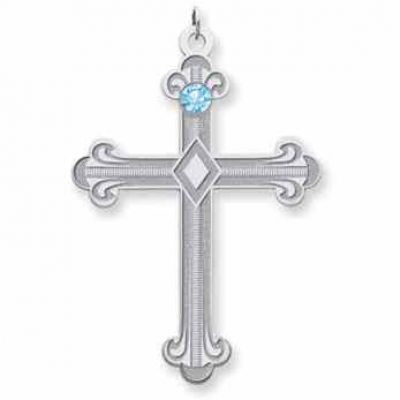 Sterling Silver Fleur De Lis Cross with 1 Stone -  - QMP31SS