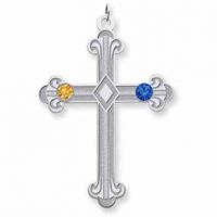 Sterling Silver Fleur De Lis Cross with 2 Stones