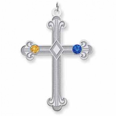 Sterling Silver Fleur De Lis Cross with 2 Stones -  - QMP32SS