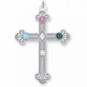 Sterling Silver Fleur De Lis Cross with 4 Stones
