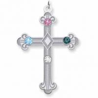 Sterling Silver Fleur De Lis Cross with 4 Stones