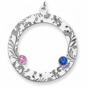 Sterling Silver Floral Circle Family Pendant with 2 Stones