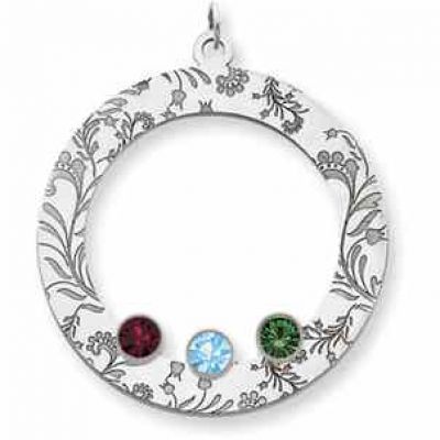 Sterling Silver Floral Circle Family Pendant with 3 Stones -  - QMP13SS