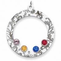 Sterling Silver Floral Circle Family Pendant with 4 Stones