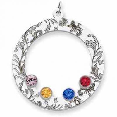 Sterling Silver Floral Circle Family Pendant with 4 Stones -  - QMP14SS