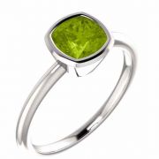 Sterling Silver Green Peridot Cushion-Cut Bezel-Set Ring
