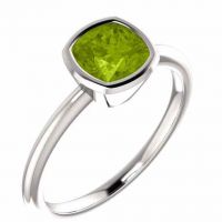 Cushion-Cut Green Peridot Bezel-Set Solitaire Ring