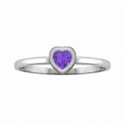 Sterling Silver Heart Amethyst Bezel-Set Solitaire Ring