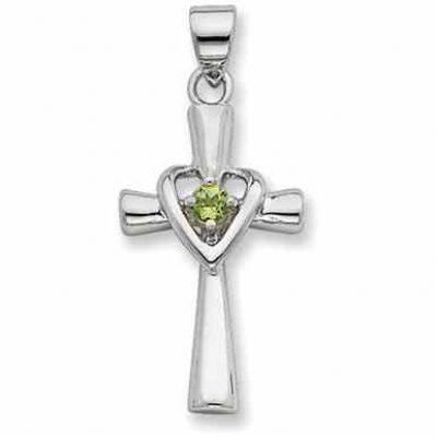 Sterling Silver Heart and Cross Pendant with Peridot Accent -  - QG-QC5391