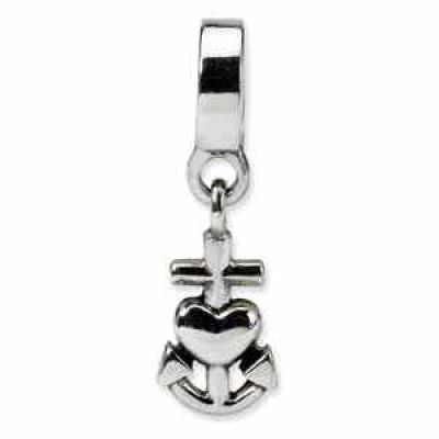 Sterling Silver Heart, Cross, Anchor Dangle Bead -  - QG-QRS1392