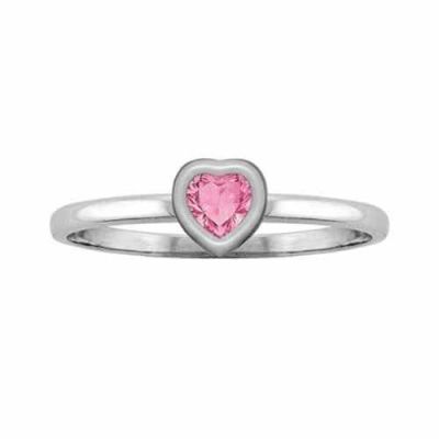 Sterling Silver Heart-Cut Pink Tourmaline Bezel-Set Ring -  - MNDL-F762PTRSS