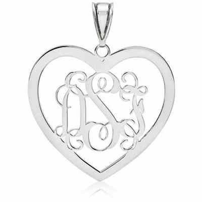 Sterling Silver Heart Monogram Pendant -  - QGPD-XNA497SS