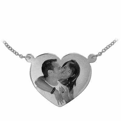 Sterling Silver Heart Shaped Black and White Photo Necklace -  - JAPD-C91227BW-SS