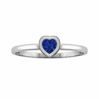 Sterling Silver Heart-Shaped Blue Sapphire Bezel Ring -  - MNDL-F762SPSS