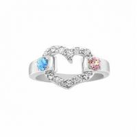 Sterling Silver Heart Shaped Ring with Two Birthstones