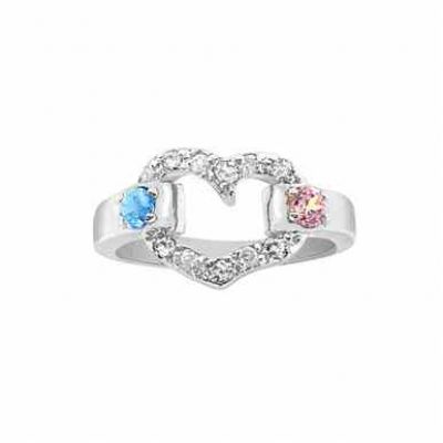 Sterling Silver Heart Shaped Ring with Two Birthstones -  - JARG-MR71187-2-SS