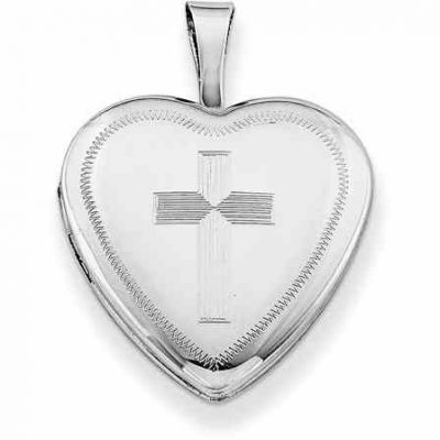 Sterling Silver Heart with Cross Locket Pendant -  - QGPD-QLS388