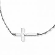 Sterling Silver Large Diamond Cut Sideways Cross Necklace