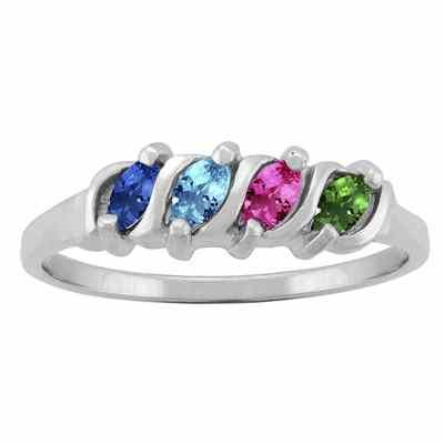 Marquise Personalized Family Ring in White Gold -  - ML-F35W