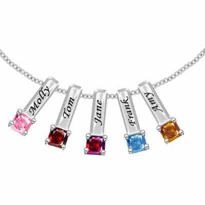 Sterling Silver Mother s Necklace with 5 Birthstone Pendants -  - JAPD-MP71122-5-SS