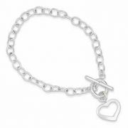 Sterling Silver Open Link Heart Toggle Bracelet