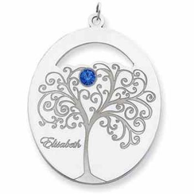 Sterling Silver Oval Family Tree Pendant with 1 Stone -  - QMP91SS