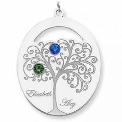 Sterling Silver Oval Family Tree Pendant with 2 Stones -  - QMP92SS