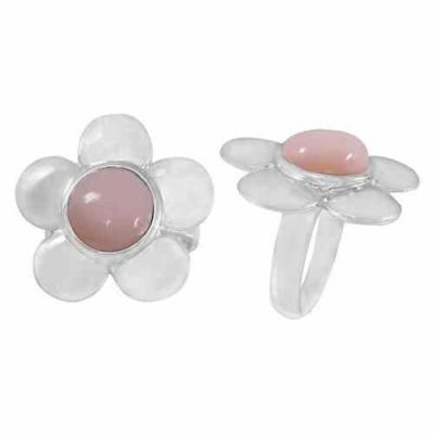 Sterling Silver Pink Opal Flower Ring -  - NRB-5498-PPOP-R