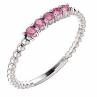 Pink Topaz Stackable Bead Ring, 14K White Gold
