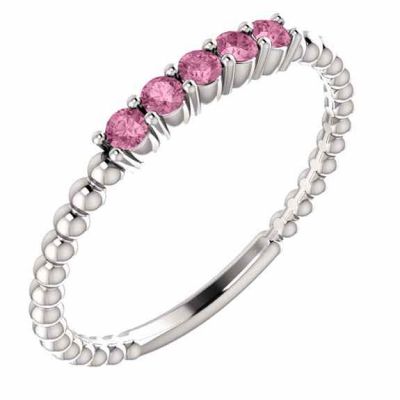 Pink Topaz Stackable Bead Ring, 14K White Gold -  - STLRG-71927PT-HA