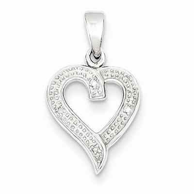 Sterling Silver Rhodium Diamond Heart Pendant -  - QGPD-QDX236
