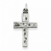 Sterling Silver Rustic Wooden-Style Cross Pendant