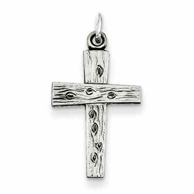 Sterling Silver Rustic Wooden-Style Cross Pendant -  - QGCR-QC5851