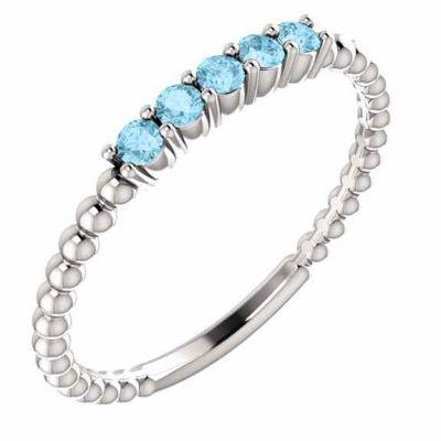 Sterling Silver Stackable Aquamarine Bead Ring -  - STLRG-71927AQSS-HA