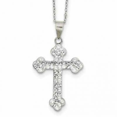 Sterling Silver Stellux Crystal Cross Necklace -  - QGCR-QG3117-18