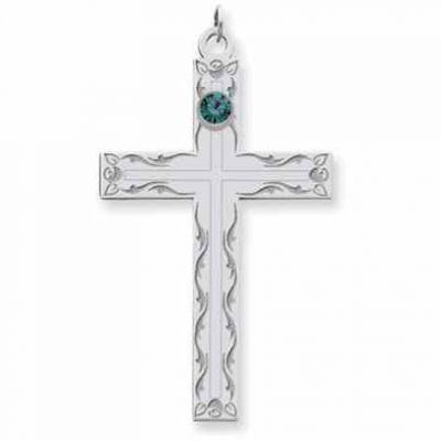 Sterling Silver Swirl Cross Family Pendant with 1 Stone -  - QMP51SS
