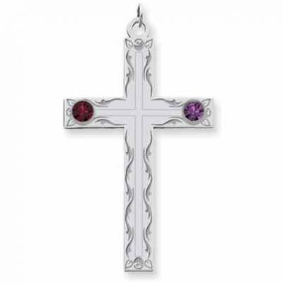Sterling Silver Swirl Cross Family Pendant with 2 Stones -  - QMP52SS