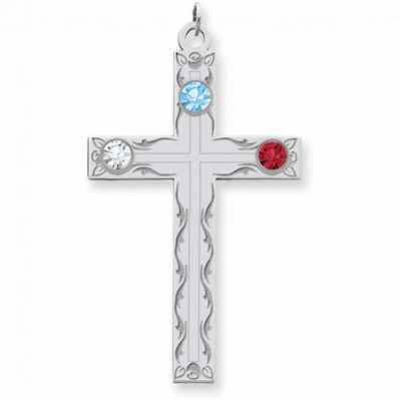 Sterling Silver Swirl Cross Family Pendant with 3 Stones -  - QMP53SS
